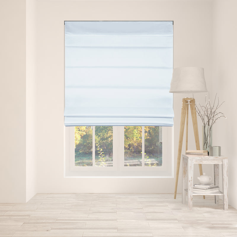 Cordless Fabric Roman Shades Light Filtering Blue with white Backing