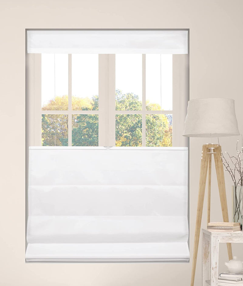 Cordless Top Down Bottom Up Fabric Roman Shades Light Filtering Cloud White