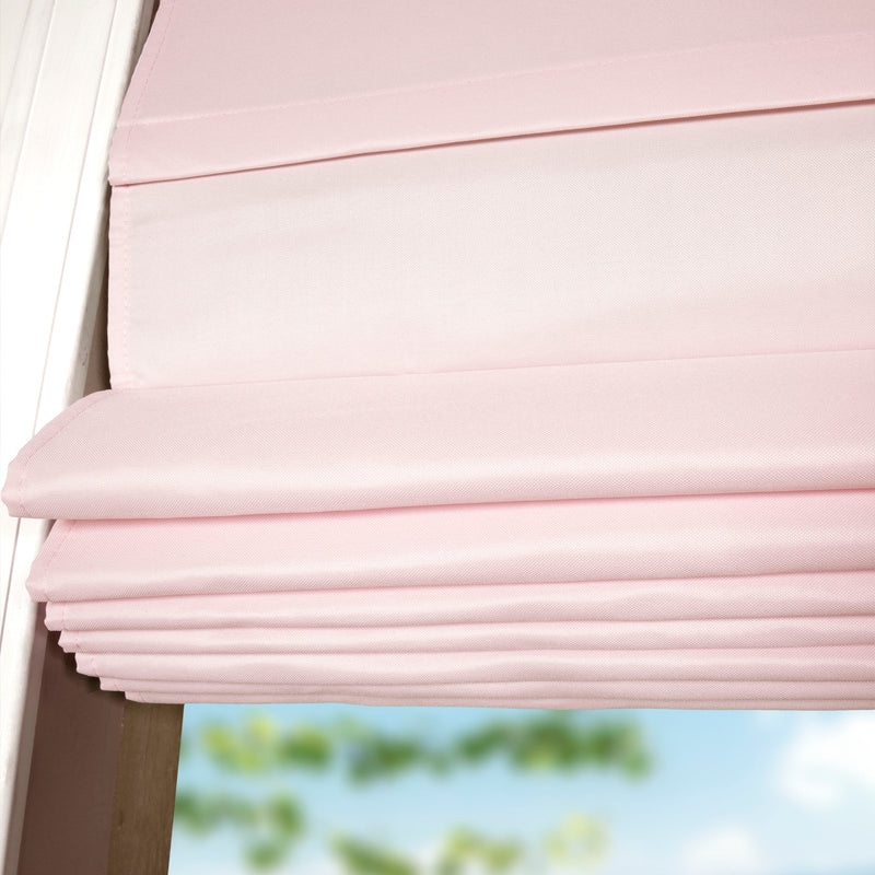 Cordless Fabric Roman Shades Light Filtering Pink with white Backing