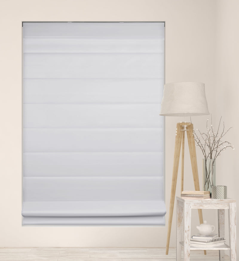 Cordless Fabric Roman Shades Light Filtering Cloud White with white Backing