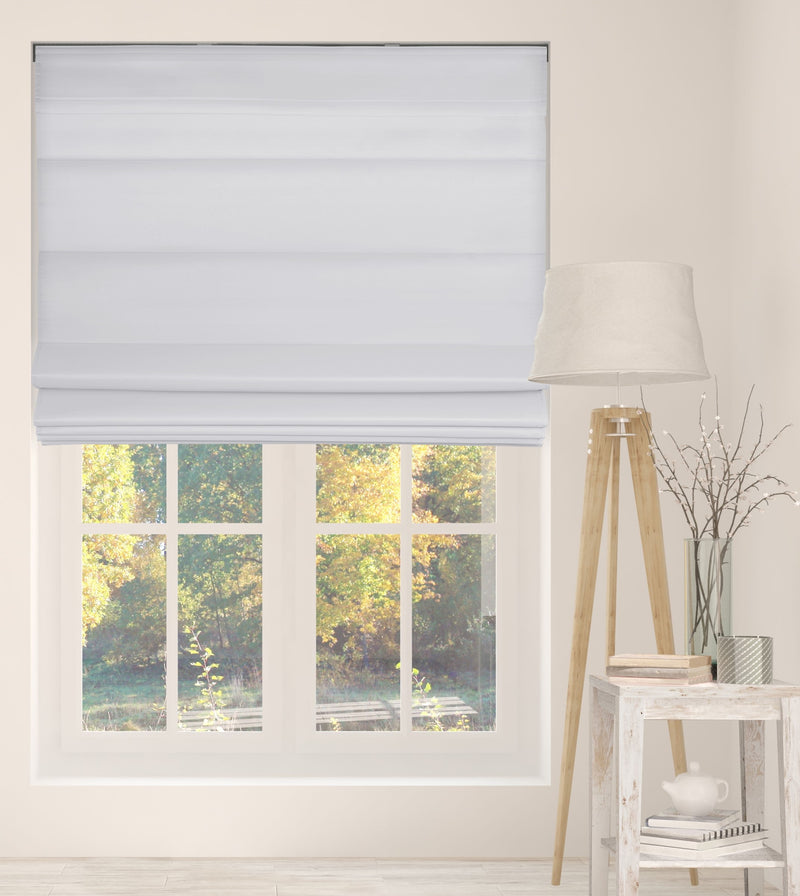 Cordless Fabric Roman Shades Light Filtering Cloud White with white Backing