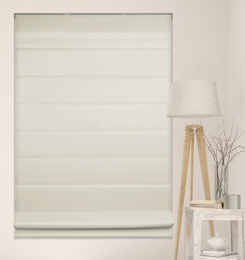 Cordless Fabric Roman Shades Light Filtering Ivory with white Backing