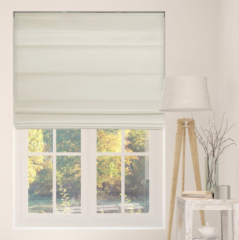 Cordless Fabric Roman Shades Light Filtering Ivory with white Backing
