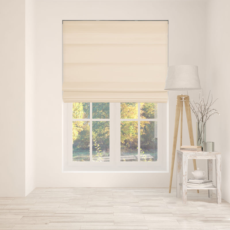 Cordless Fabric Roman Shades Light Filtering Pebble Beach with white Backing